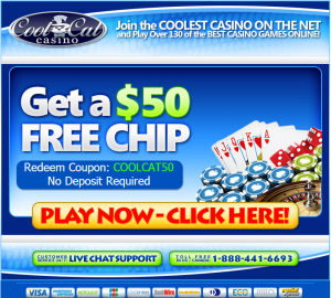 CoolCat casino homepage special offer $50